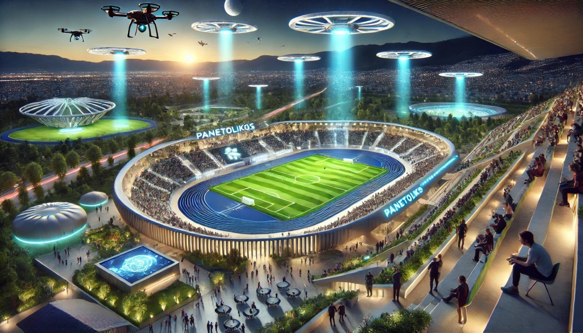 Panetolikos Field in Agrinio Greece as it might appear in the year 2100. The stadium is transformed into a cutting edge sp