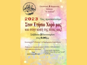 Ετήσιος χορός και κοπή πίτας για τον Πολιτιστικό &amp; Μορφωτικό Σύλλογο «Το Αιτωλικό» (Σαβ 21/1/2023 21:00)