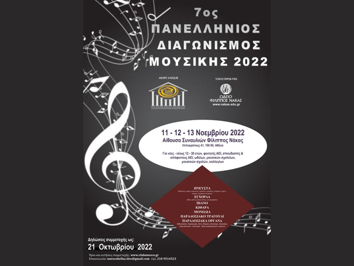 Προκήρυξη 7ου Πανελληνίου Διαγωνισμού Μουσικής 2022