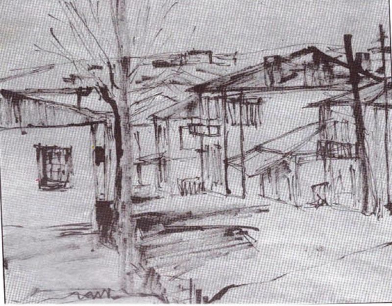Η τότε οδός Καρπενησίου το 1954: Σχέδιο του γλύπτη Θεόδωρου