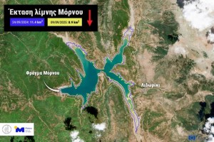 Τη μικρότερη έκταση των τελευταίων δέκα τουλάχιστον ετών έχει η λίμνη Μόρνου