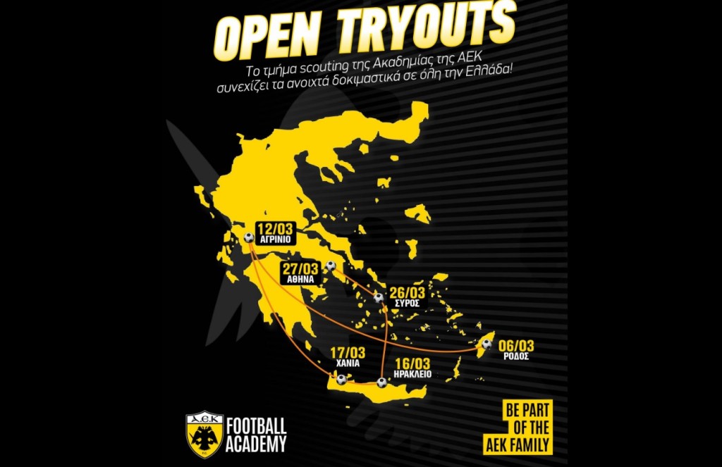 Το μέλλον του ποδοσφαίρου περνάει από το Αγρίνιο- Δοκιμαστικά της ΑΕΚ στους Άτλαντες Αγρινίου
