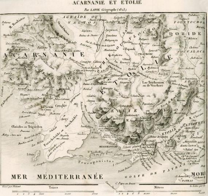 Χάρτης της Αιτωλοακαρνανίας του 1825