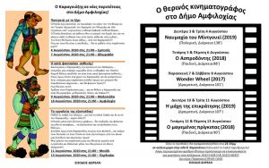 Πρόγραμμα κινηματογραφικών προβολών και παραστάσεων Καραγκιόζη Δήμου Αμφιλοχίας (Δευ 3 - Κυρ 16/8/2020)