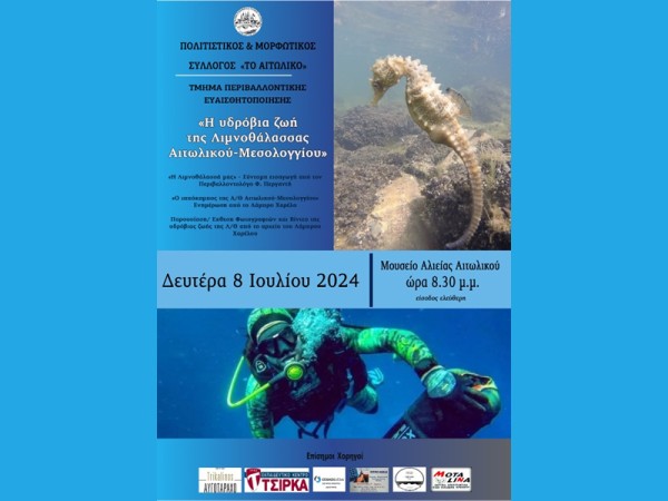 Εκδήλωση για την υδρόβια ζωή της Λιμνοθάλασσας Αιτωλικού – Μεσολογγίου (Δευ 8/7/2024 20:30)